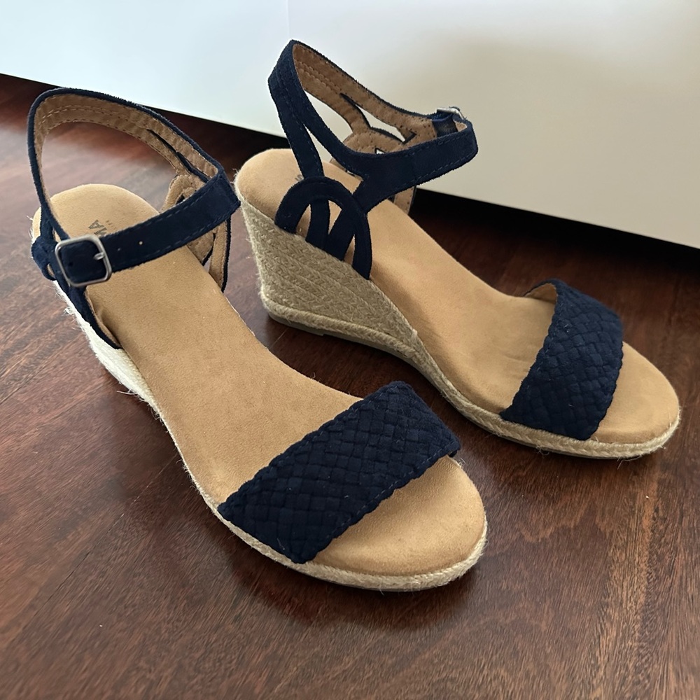 Sonoma Navy Blue Suede Wedge Sandals - Picture 4 of 10